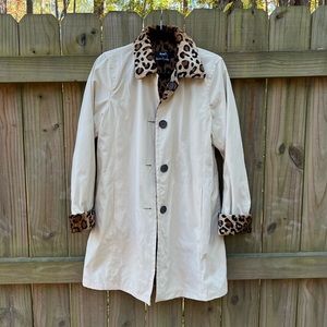Dennis Basso Cream Trench Coat with Leopard Accents